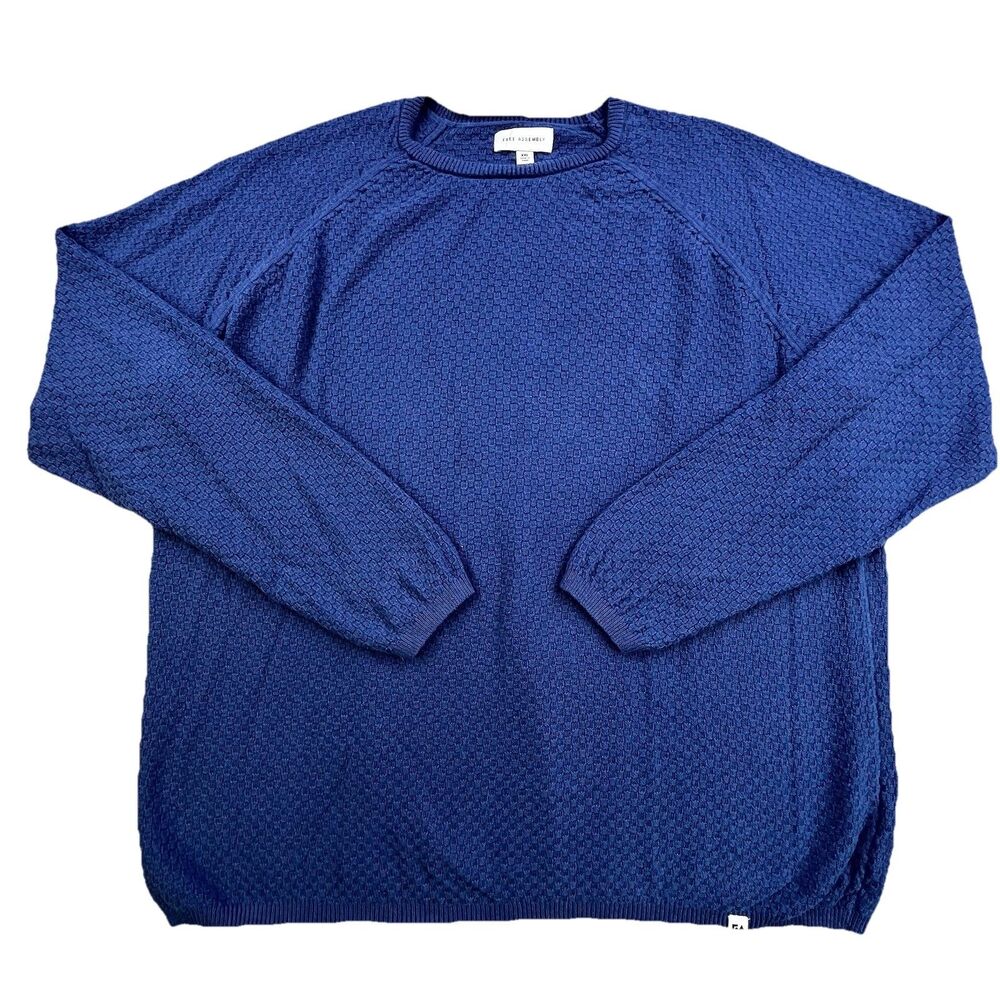 Free Assembly Sweater Mens 2XL Blue Crewneck Textured Cable Knit Cotton Blend